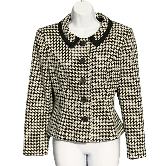 Cynthia Howie Maggy Boutique Blazer Jacket Black Houndstooth Wool Sz 10 VTG - Picture 1 of 8